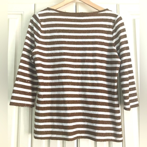 Talbot’s Petites Sequined Striped 3/4 Sleeve Crew Neck Top Size Mp - Picture 4 of 4